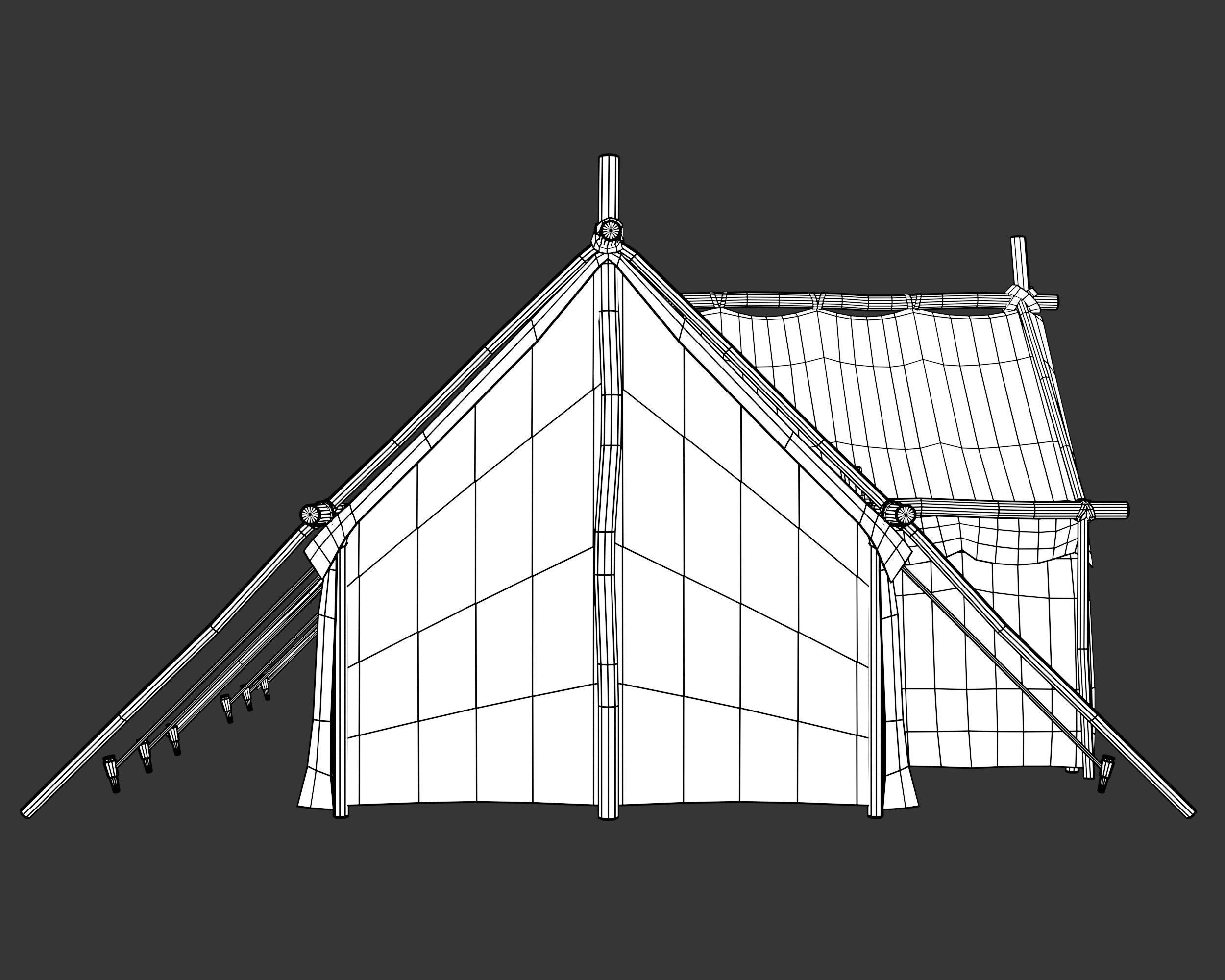 Medieval Crude Camp Tent Large Low-poly 3D model_8
