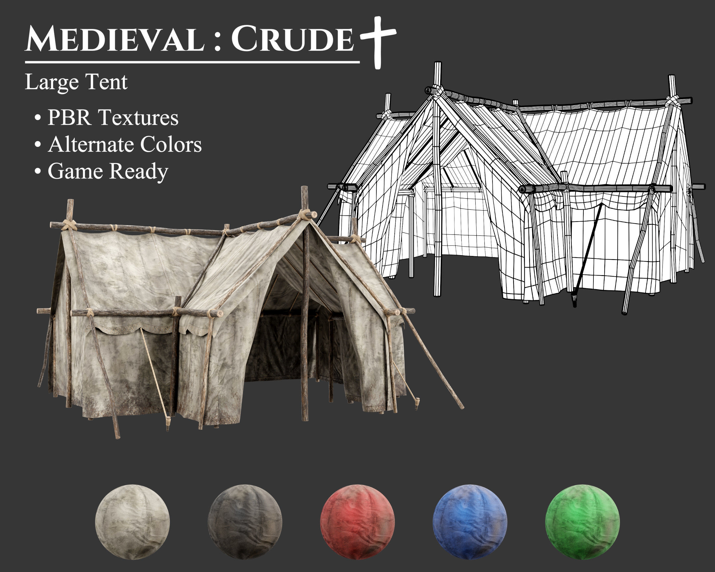 Medieval Crude Camp Tent Large Low-poly 3D model_1