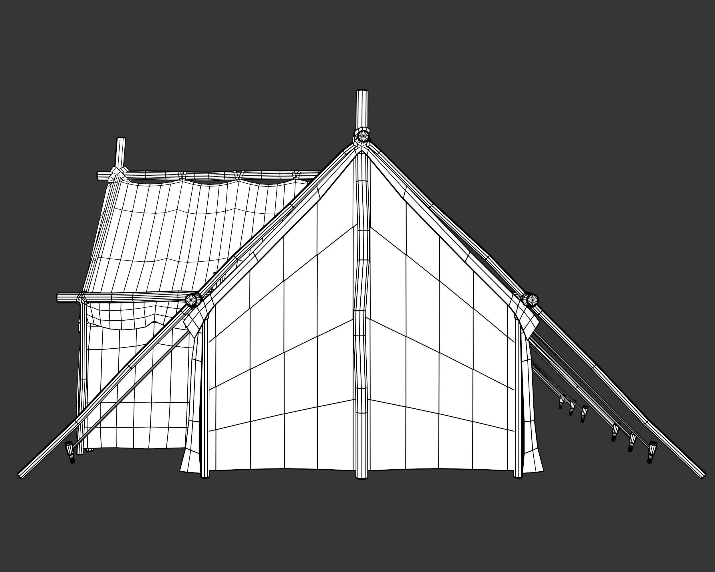 Medieval Crude Camp Tent Large Low-poly 3D model_14
