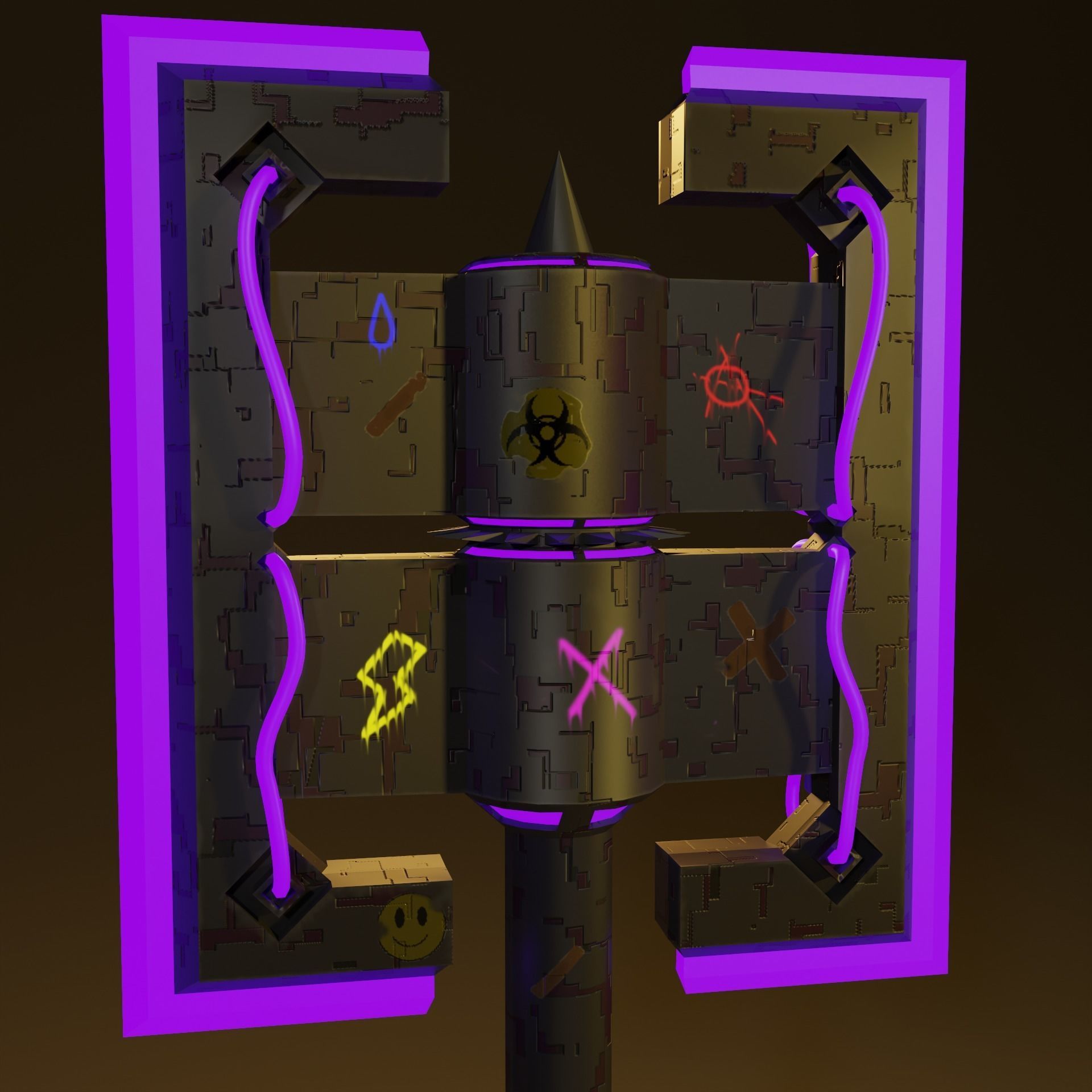 Sci-Fi Punk Axe Low-poly 3D model_1