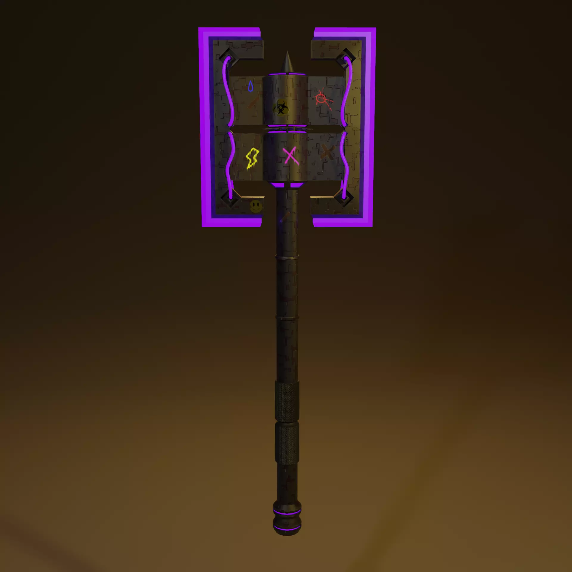 Sci-Fi Punk Axe Low-poly 3D model_0