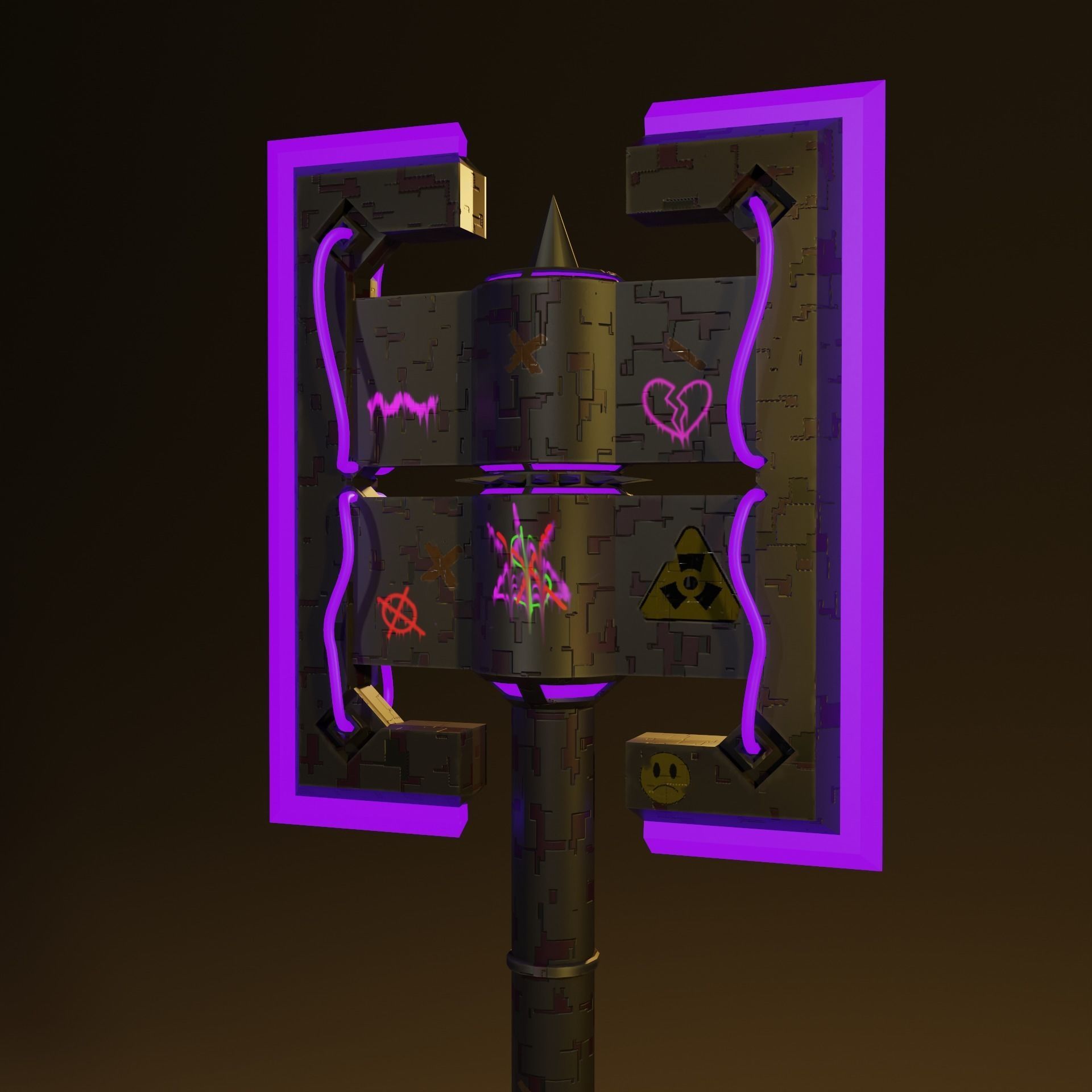 Sci-Fi Punk Axe Low-poly 3D model_3