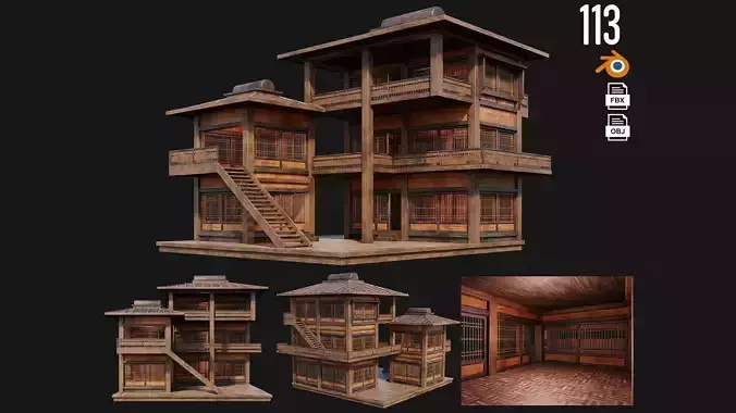 Old Japanese House Building 4K Textures GameReady 113