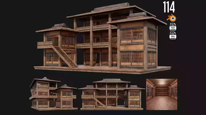 Old Japanese House Building 4K Textures GameReady 114