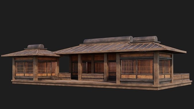 Old Japanese House Building 4K Textures GameReady 116 Low-poly 3D model 3