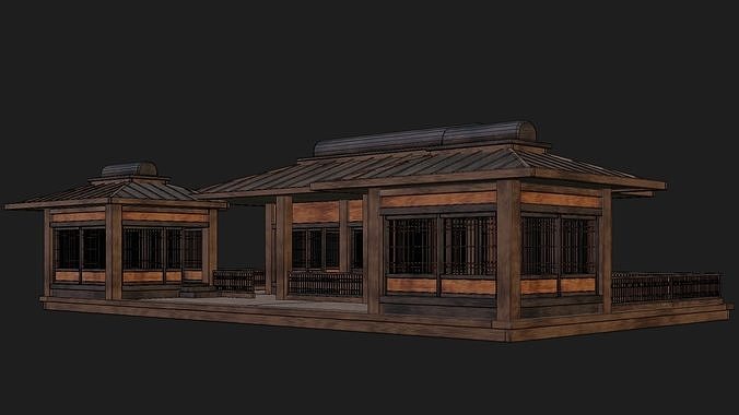 Old Japanese House Building 4K Textures GameReady 116 Low-poly 3D model 7
