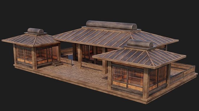 Old Japanese House Building 4K Textures GameReady 116 Low-poly 3D model 2