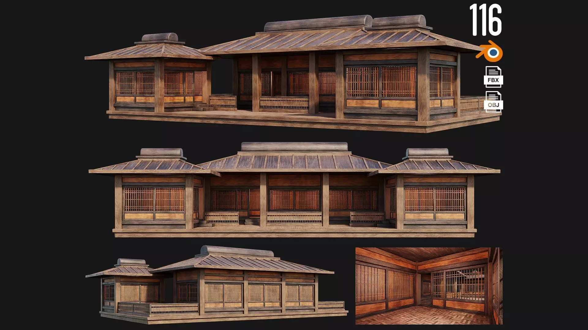 Old Japanese House Building 4K Textures GameReady 116 Low-poly 3D model_0