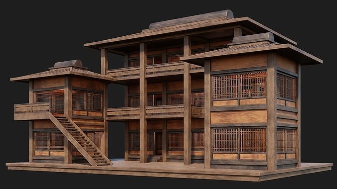 4 Old Japanese  Building Pack 4K Textures GameReady 113 to 116 Low-poly 3D model 7