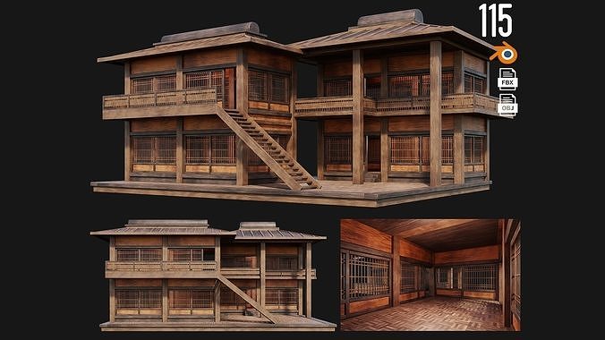 4 Old Japanese  Building Pack 4K Textures GameReady 113 to 116 Low-poly 3D model 4