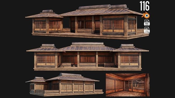 4 Old Japanese  Building Pack 4K Textures GameReady 113 to 116 Low-poly 3D model 5