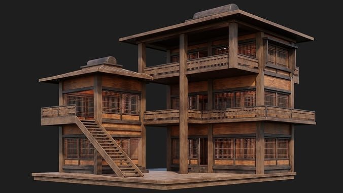 4 Old Japanese  Building Pack 4K Textures GameReady 113 to 116 Low-poly 3D model 6
