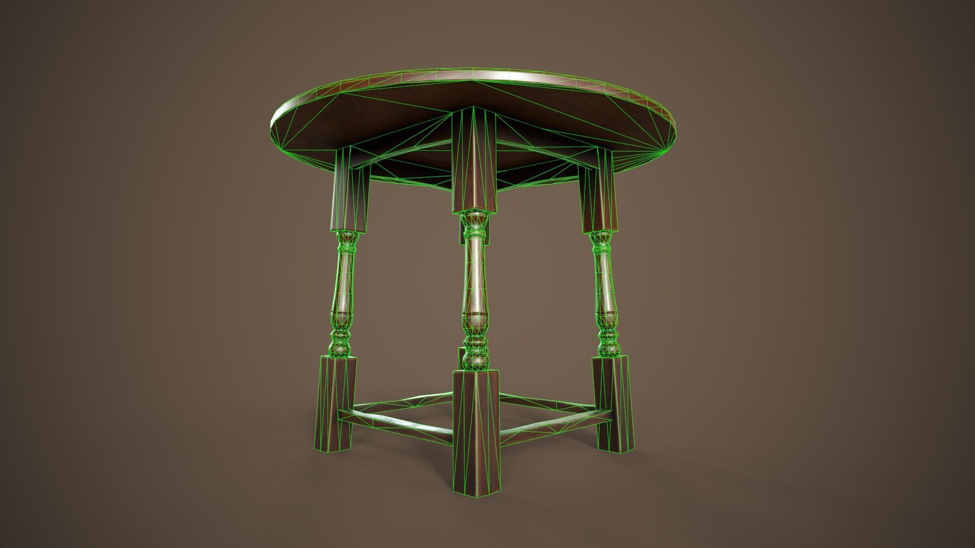 Vintage round table Low-poly 3D model_11