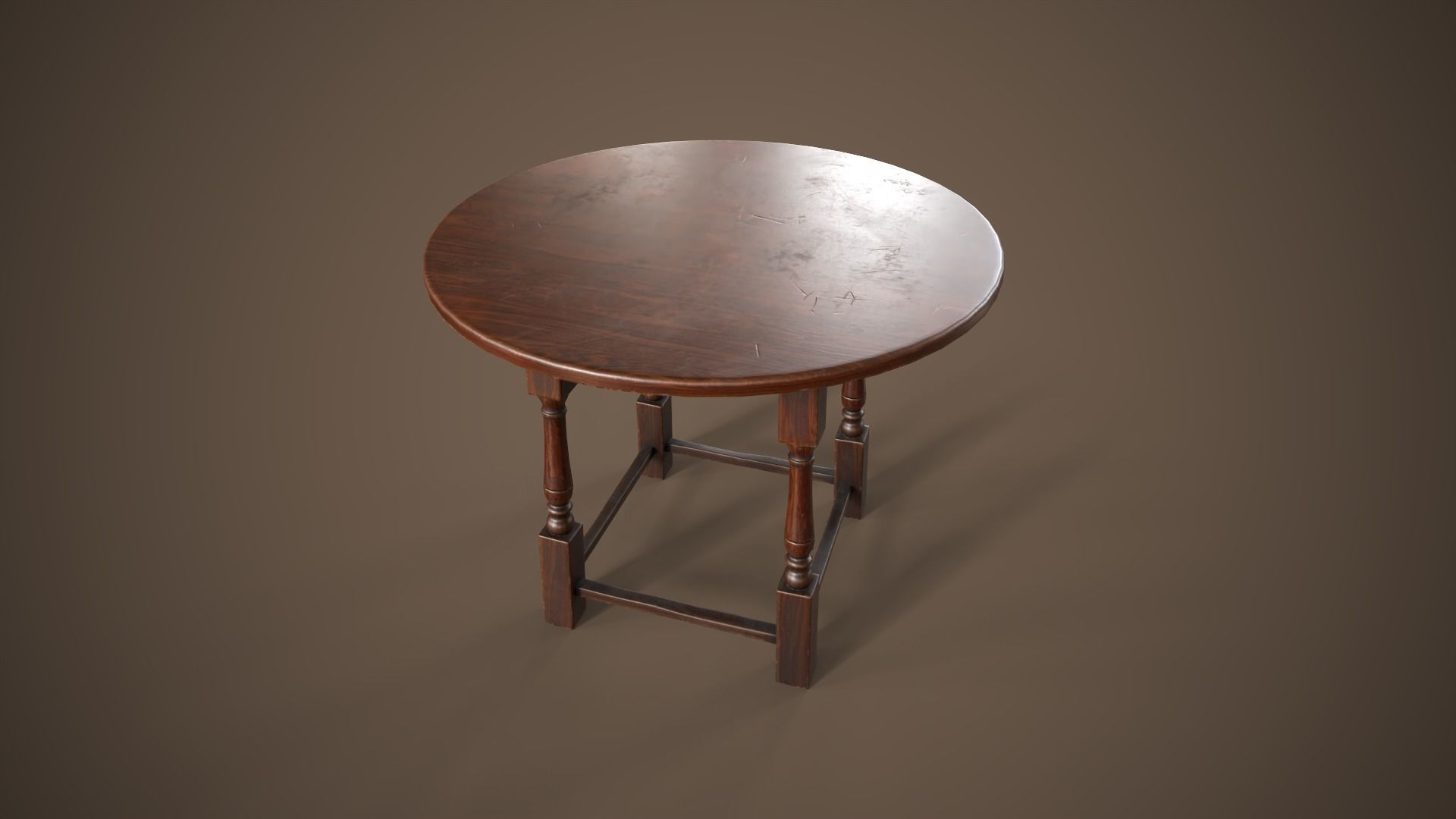Vintage round table Low-poly 3D model_4