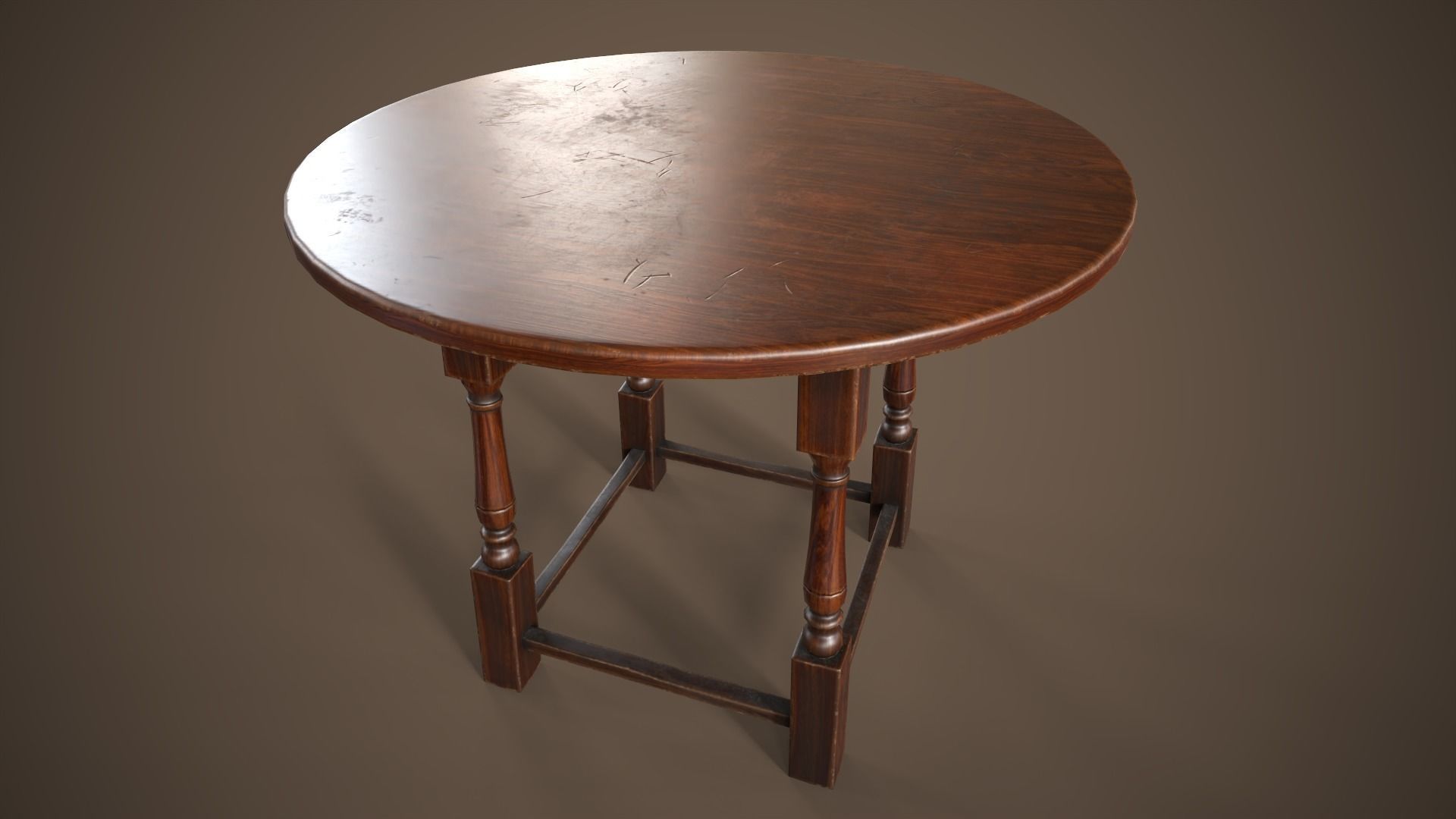 Vintage round table Low-poly 3D model_5