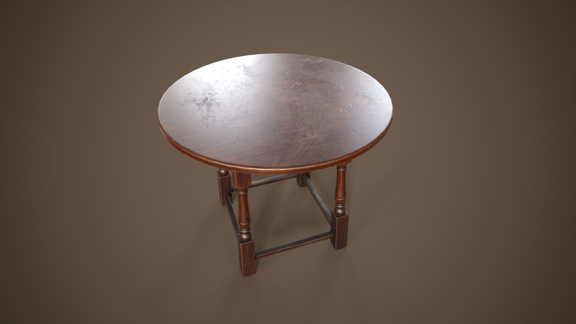 Vintage round table Low-poly 3D model_7