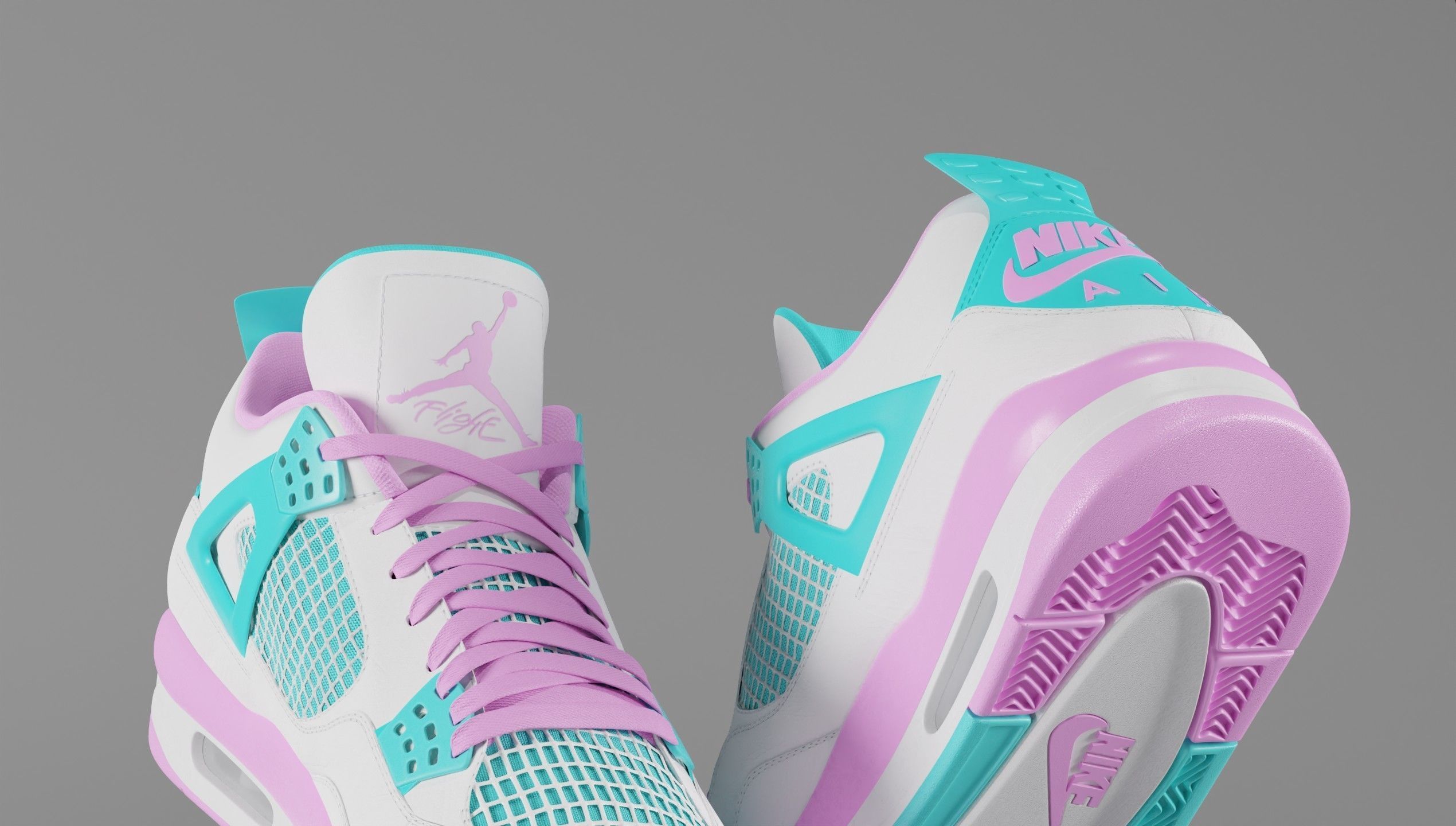 Jordan 4 Miami Vice Shoe Low-poly 3D model_11