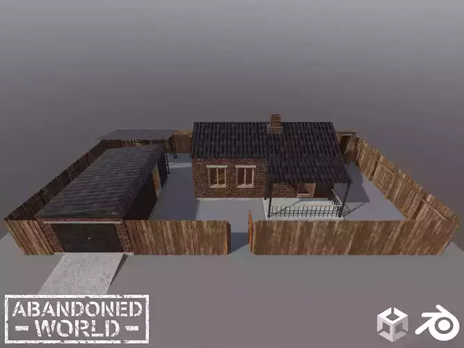 Brick House with Garage Low-poly 3D model