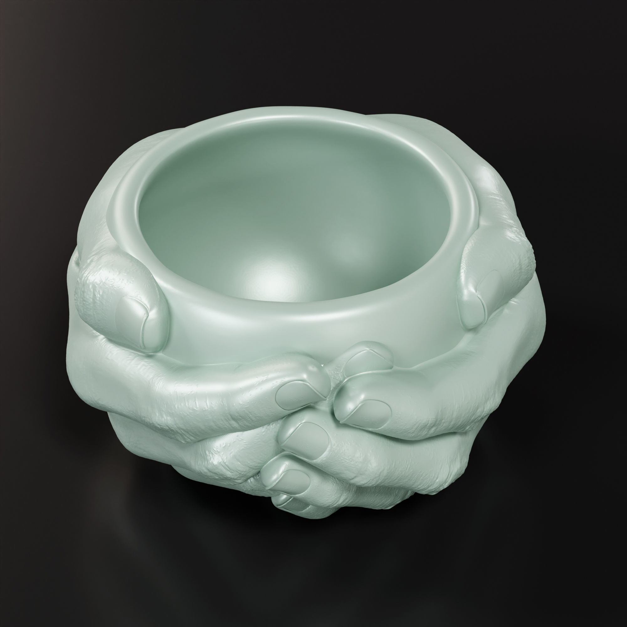 3D model Cupping Hands Pot planter with drainage 3D print model_2