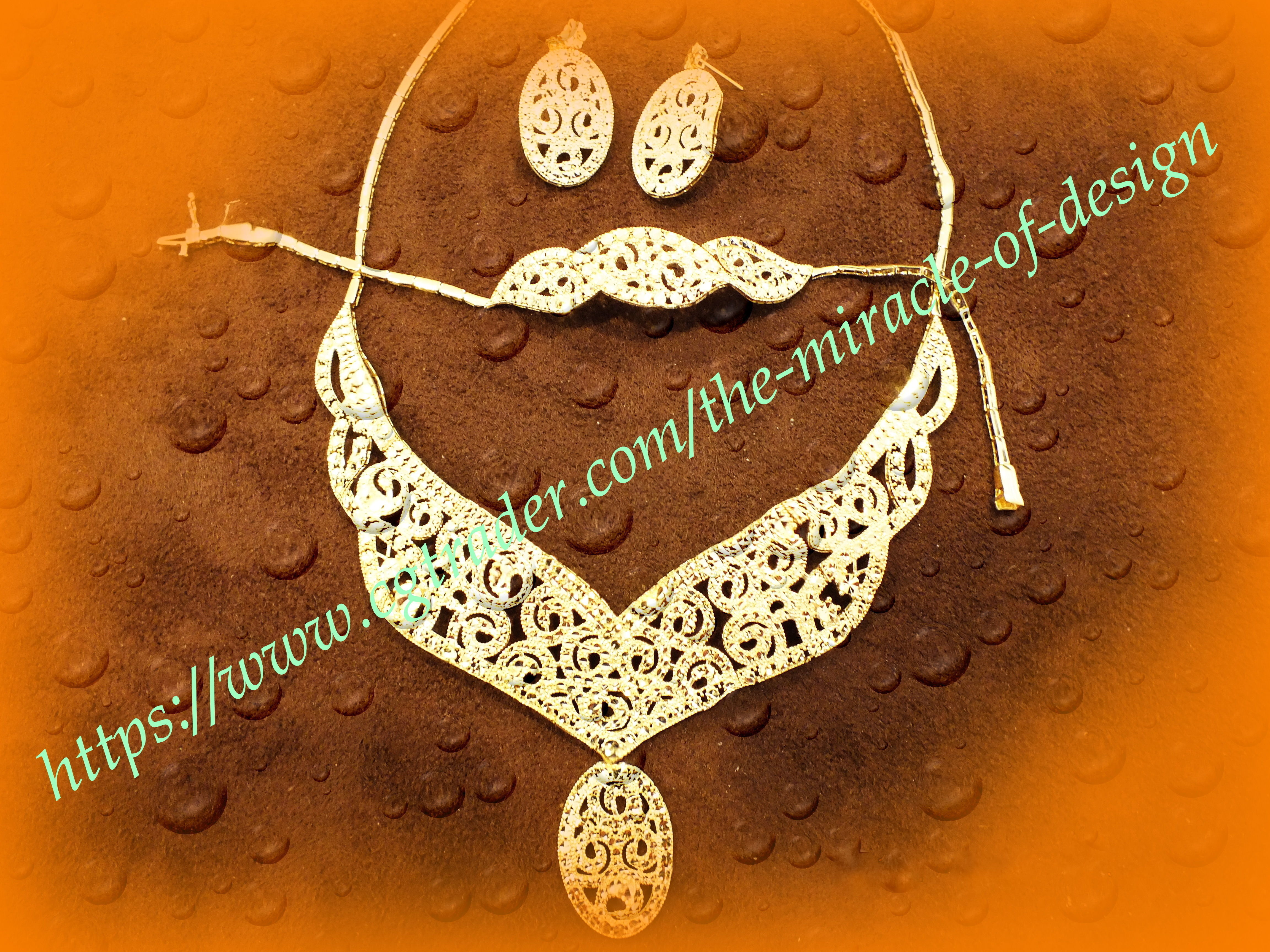 Cut gold earring bracelet necklace 3D print model_2