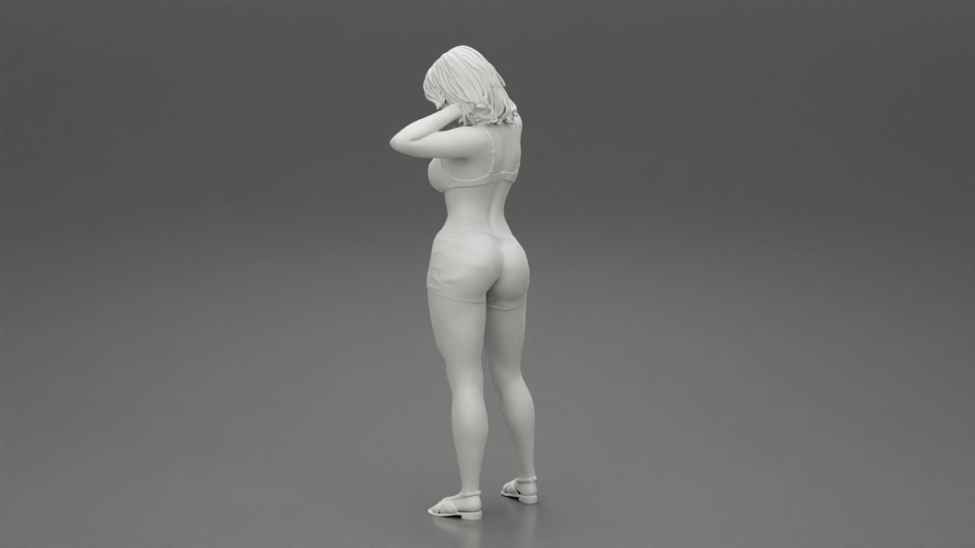 Tall beautiful brunette wearing short bra and sandals 3D print model_10