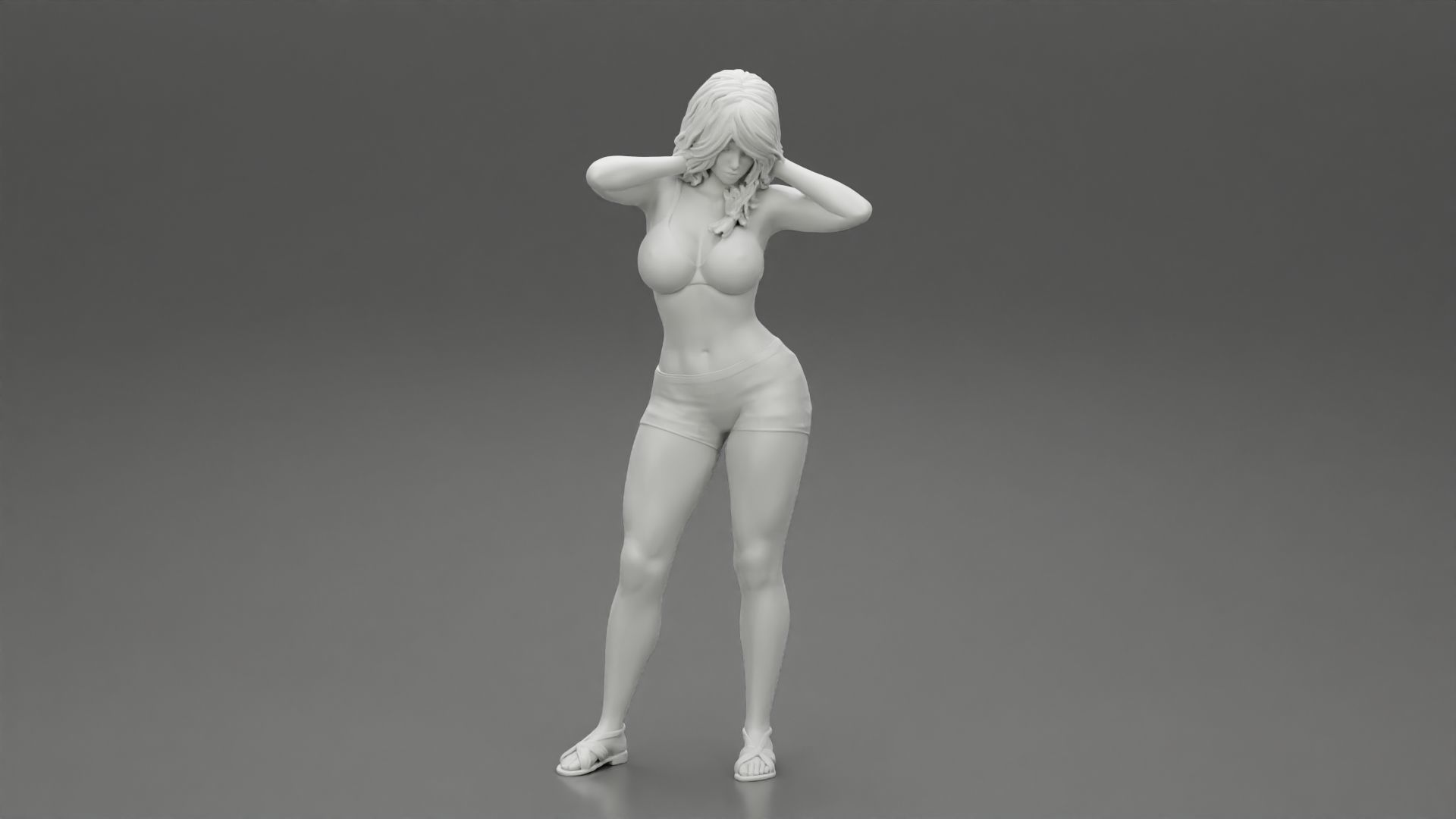 Tall beautiful brunette wearing short bra and sandals 3D print model_6