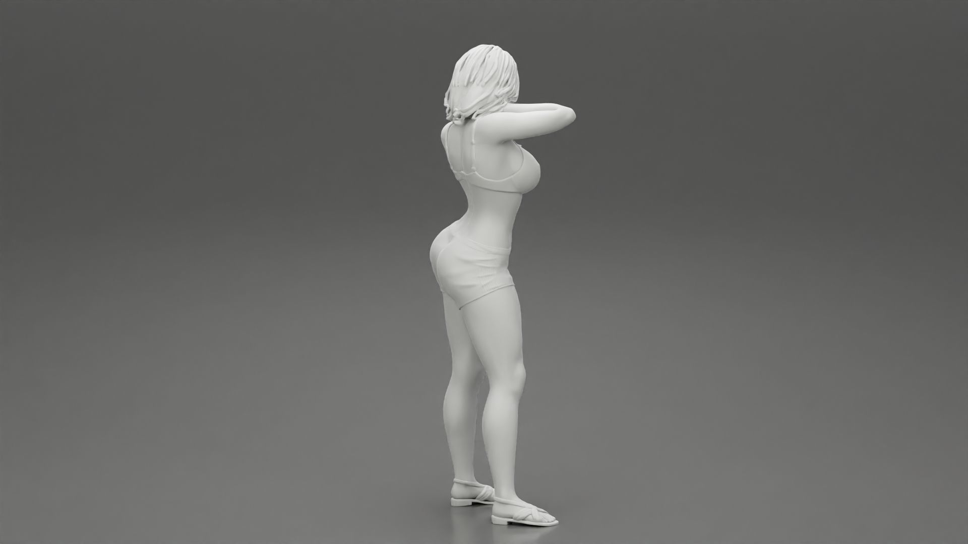 Tall beautiful brunette wearing short bra and sandals 3D print model_8
