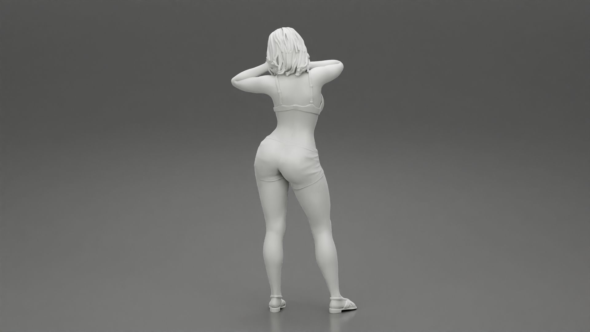 Tall beautiful brunette wearing short bra and sandals 3D print model_9