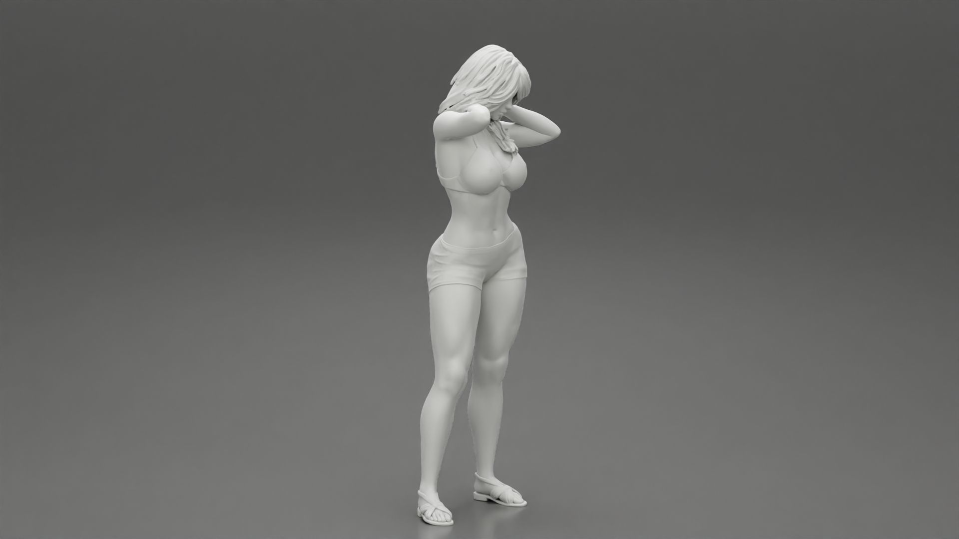 Tall beautiful brunette wearing short bra and sandals 3D print model_7