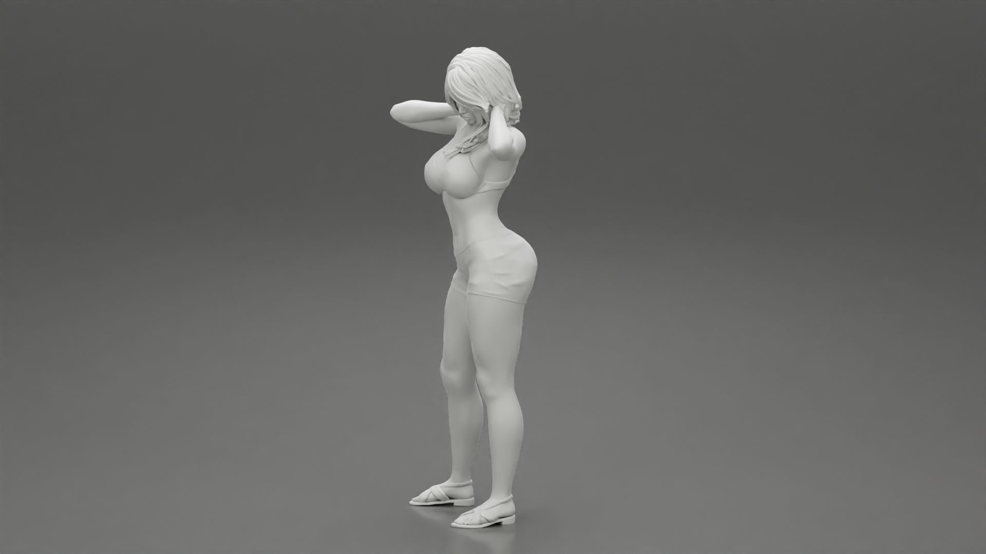 Tall beautiful brunette wearing short bra and sandals 3D print model_11