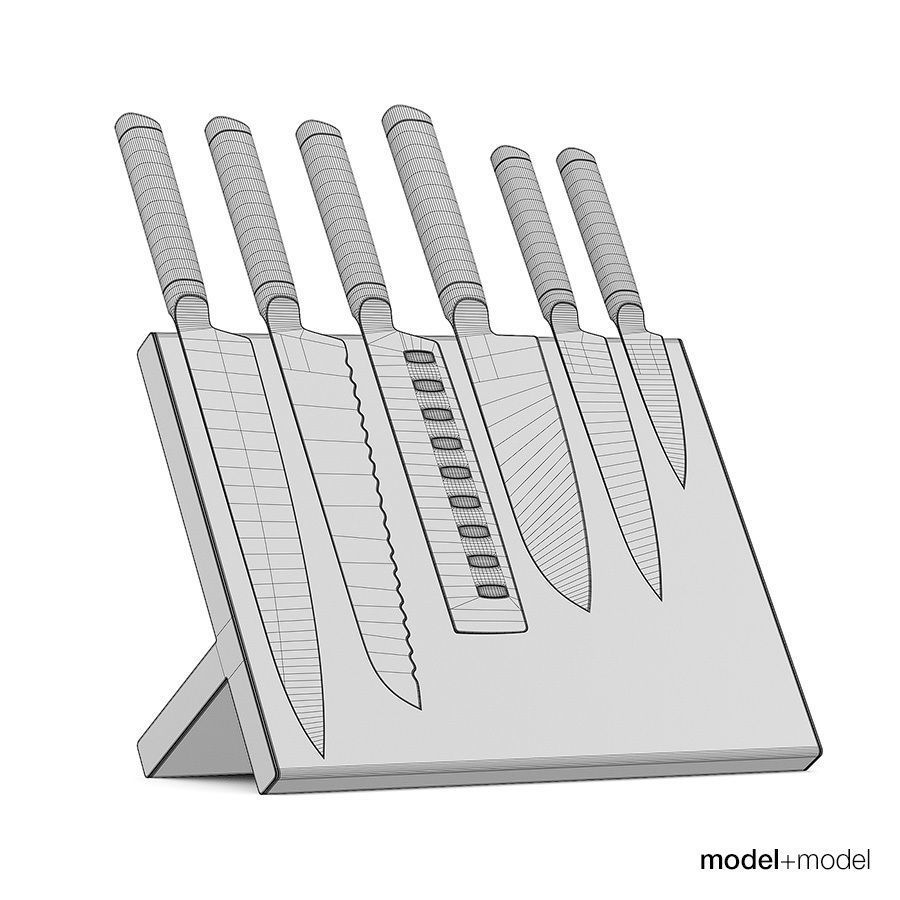Knives with stand and wall holders 3D model_3