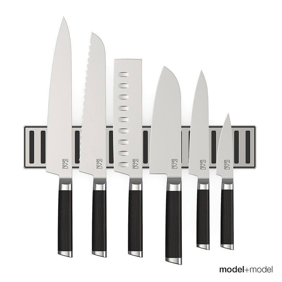 Knives with stand and wall holders 3D model_1
