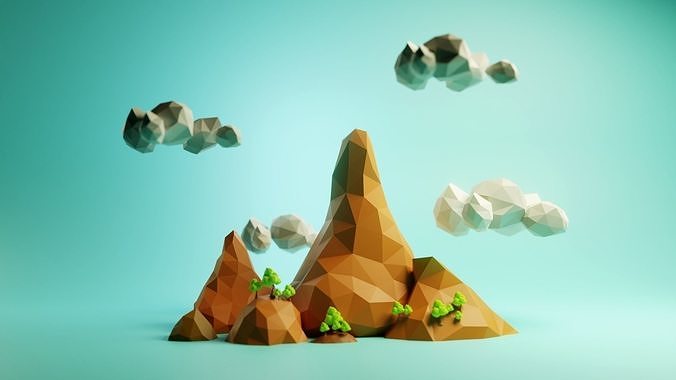 Low Poly Stylized Mountain Cloud Scene Low-poly 3D model