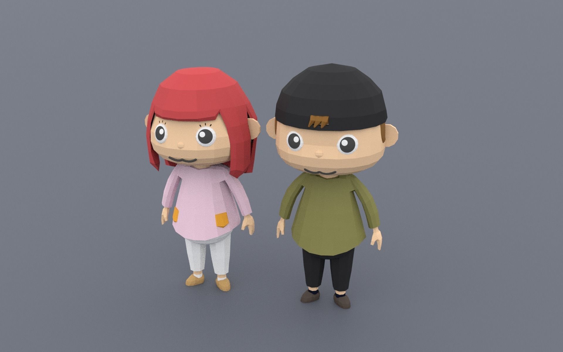 Low poly Cartoon character Youth Low-poly 3D model_2