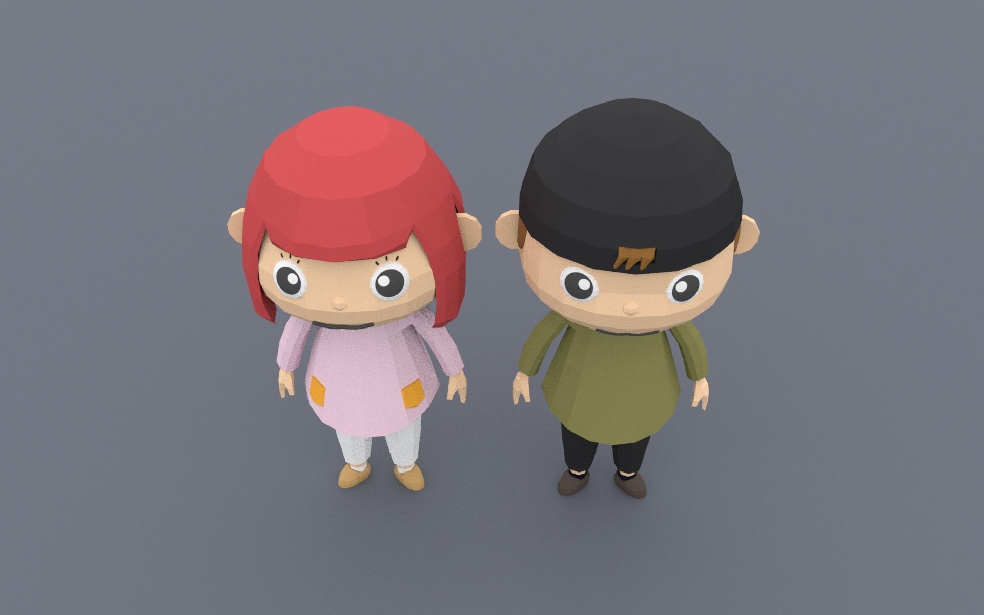 Low poly Cartoon character Youth Low-poly 3D model_5