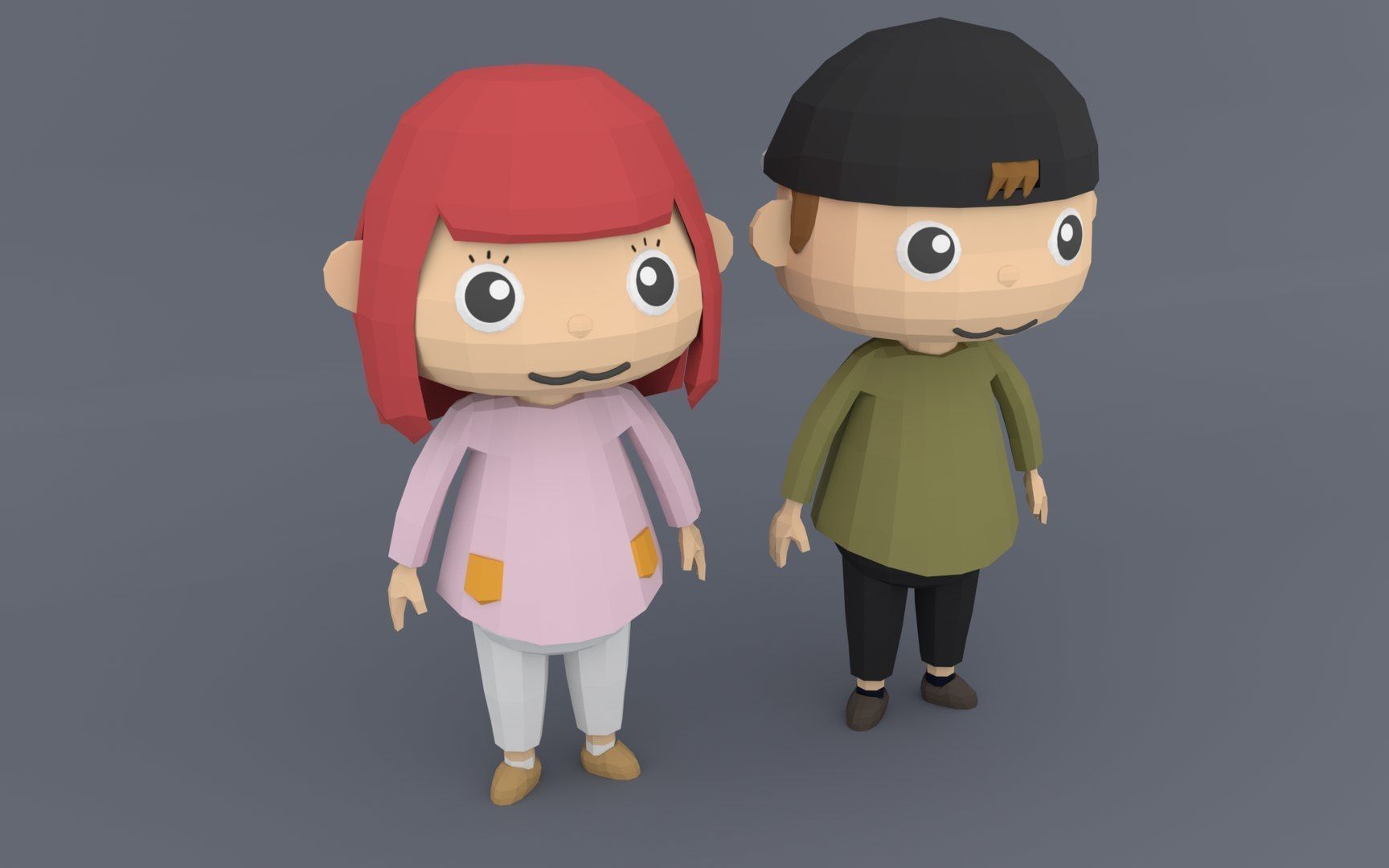 Low poly Cartoon character Youth Low-poly 3D model_4
