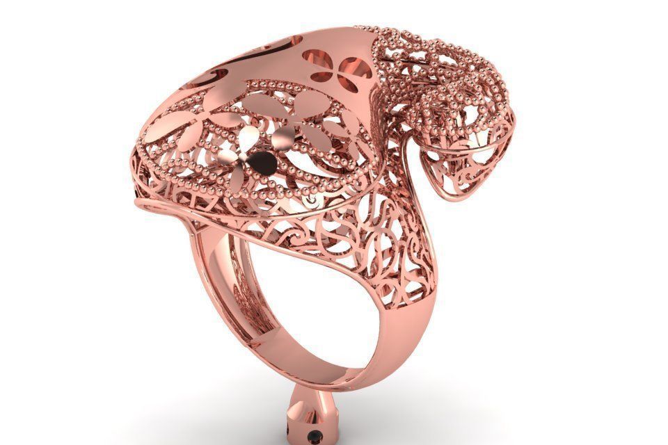 Long Filigree Ring STL OBJ FBX Renders Details 3D print model_3