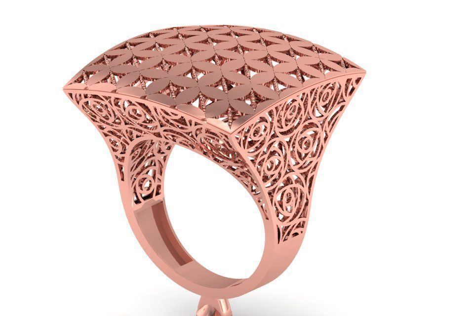 Long Filigree Ring STL OBJ FBX Renders Details 3D print model_2