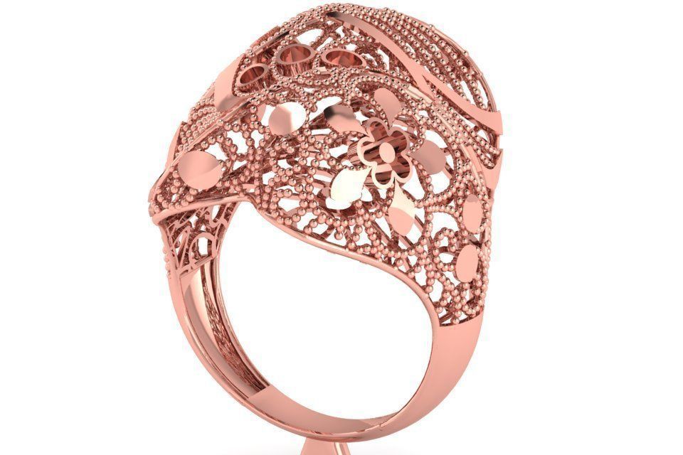 Long Filigree Ring STL OBJ FBX Renders Details 3D print model_2