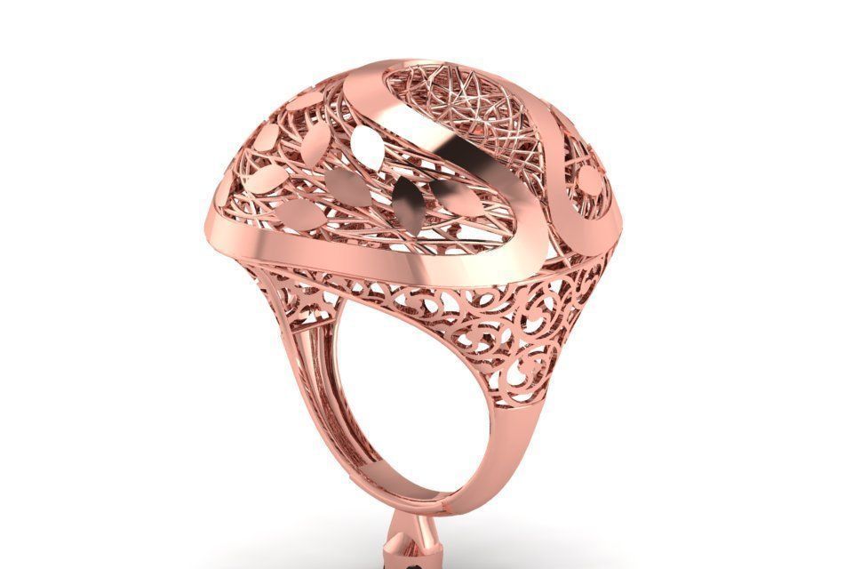 Vintage Long Filigree Ring STL OBJ FBX Renders Details 3D print model_3