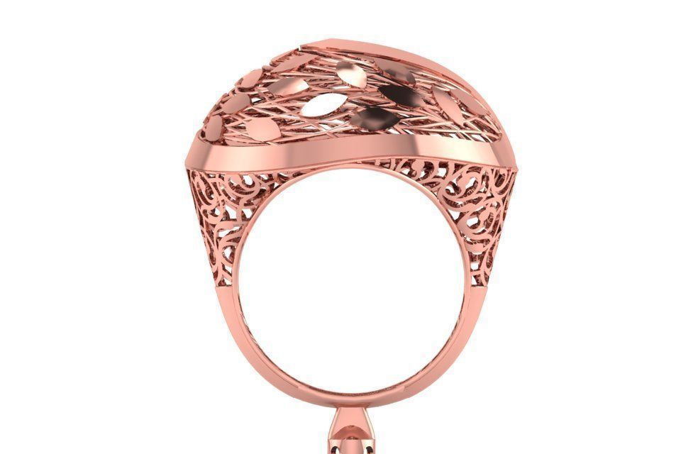 Vintage Long Filigree Ring STL OBJ FBX Renders Details 3D print model_2