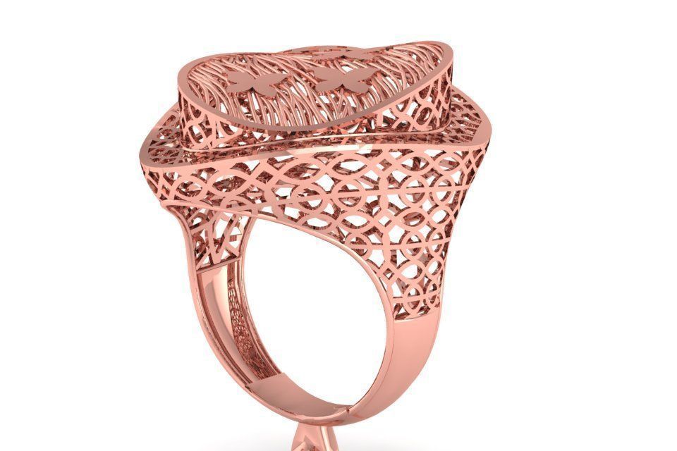 Vintage Long Filigree Ring STL OBJ FBX Renders Details 3D print model_3