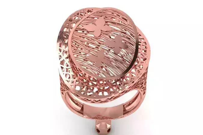 Vintage Long Filigree Ring STL OBJ FBX Renders Details