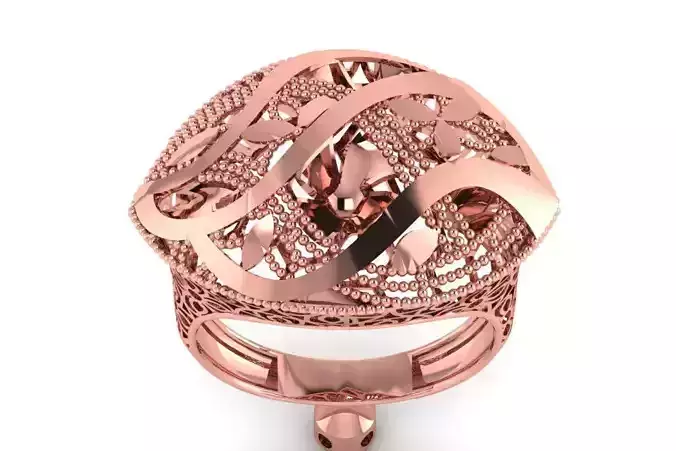 Vintage Long Filigree Ring STL OBJ FBX Renders Details