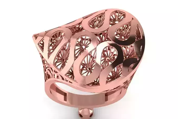 Vintage Long Filigree Ring STL OBJ FBX Renders Details