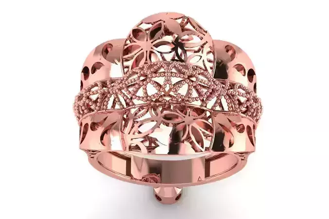 Vintage Long Filigree Ring STL OBJ FBX Renders Details