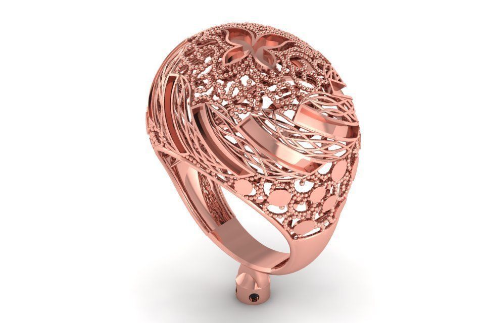 Vintage Long Filigree Ring STL OBJ FBX Renders Details 3D print model_1