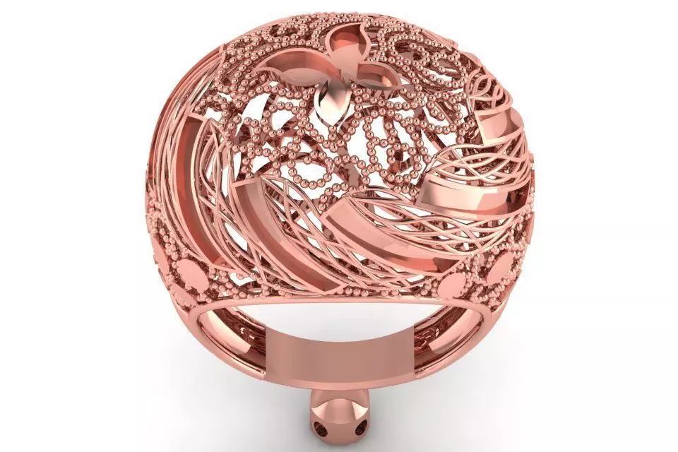 Vintage Long Filigree Ring STL OBJ FBX Renders Details 3D print model_0