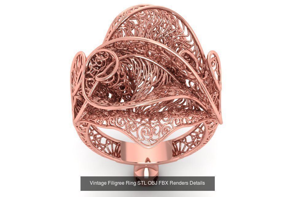 207 Vintage Filigree Rings STL OBJ FBX Render Details Collection _63