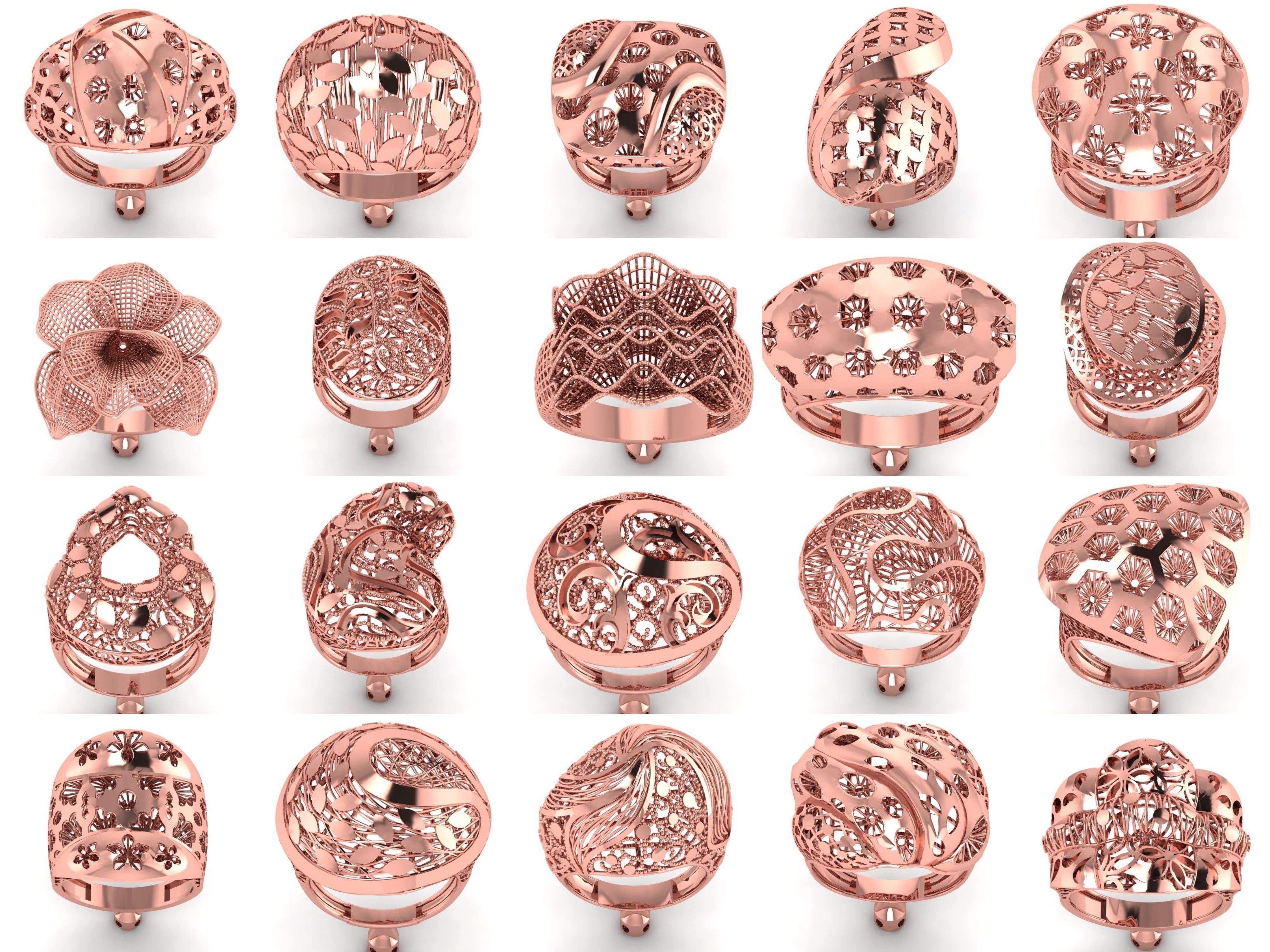 207 Vintage Filigree Rings STL OBJ FBX Render Details Collection _2
